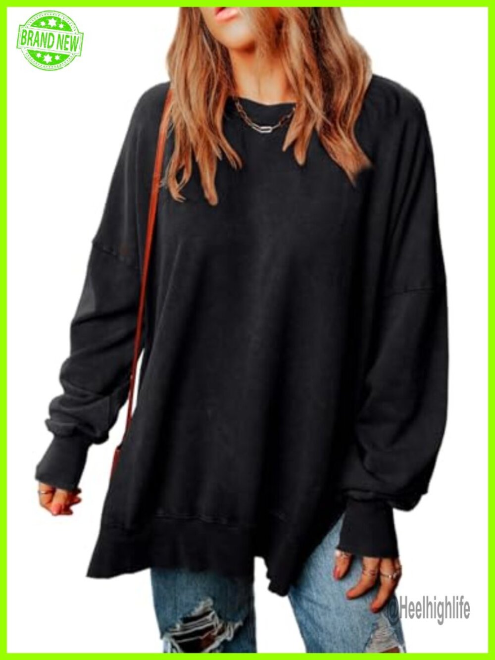 Oversized Acid Wash Crewneck Sweatshirt Drop Shoulder Pullover